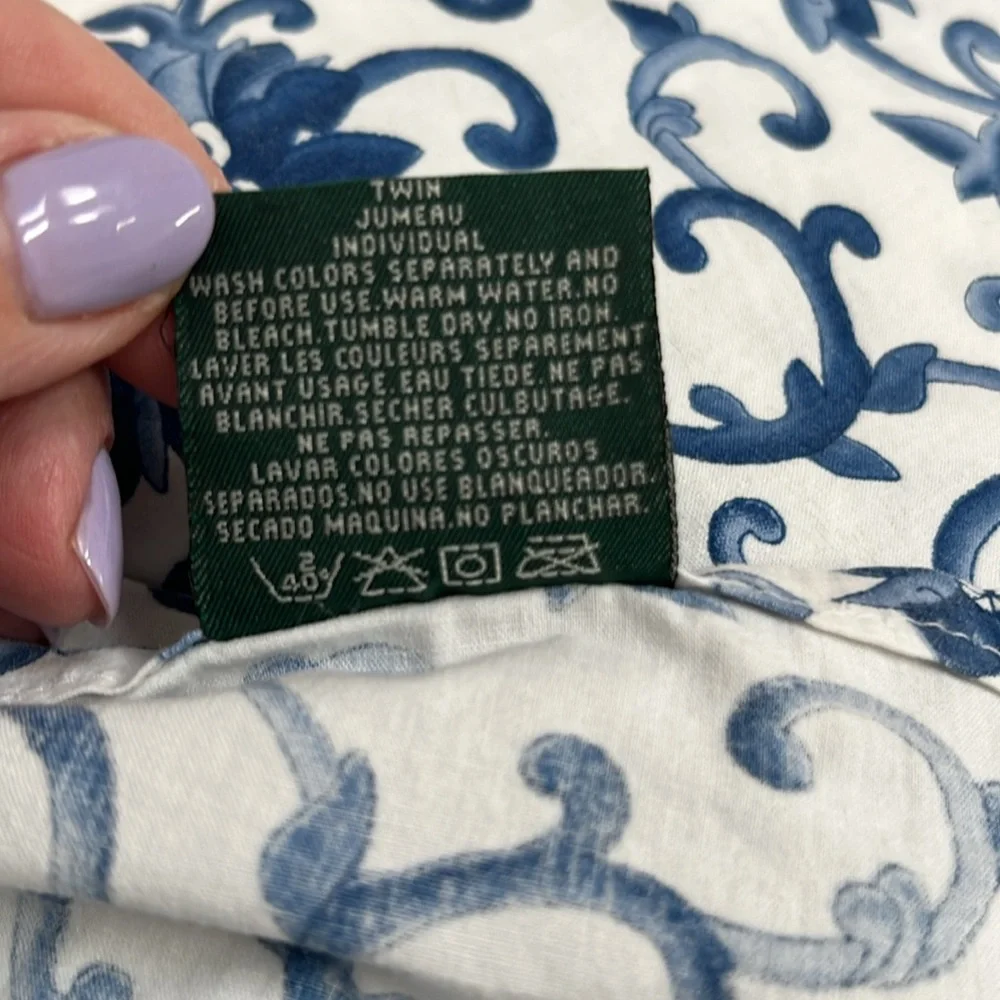 Ralph Lauren Risette Twin Flat Fitter White Blue Cotton Bundle Sheets